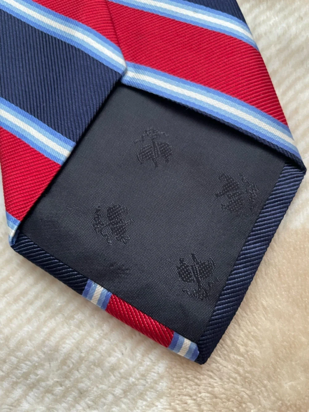 Brooks Brothers 346 Pure Silk Navy, Red and Light Blue Striped Silk Tie